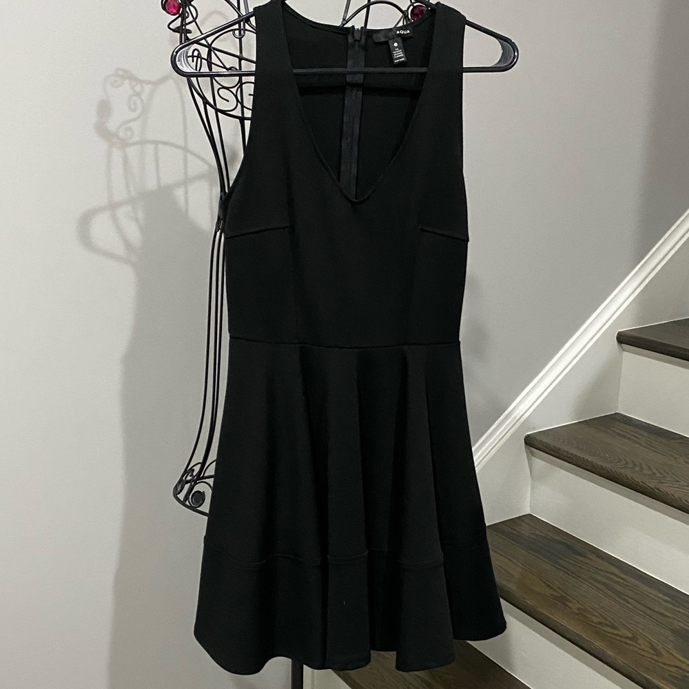 Aqua Sleeveless Summer V Neck Dress Black Medium